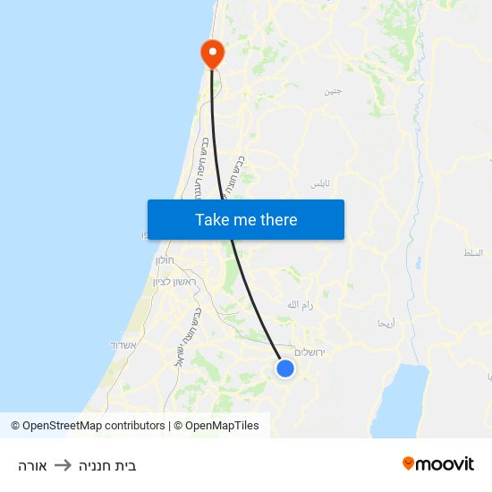 אורה to בית חנניה map