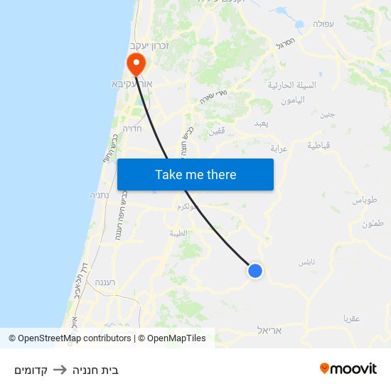 קדומים to בית חנניה map