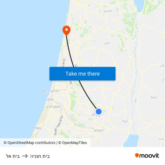 בית אל to בית חנניה map