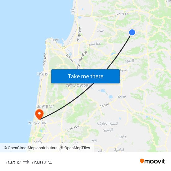 עראבה to בית חנניה map