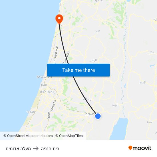 מעלה אדומים to בית חנניה map