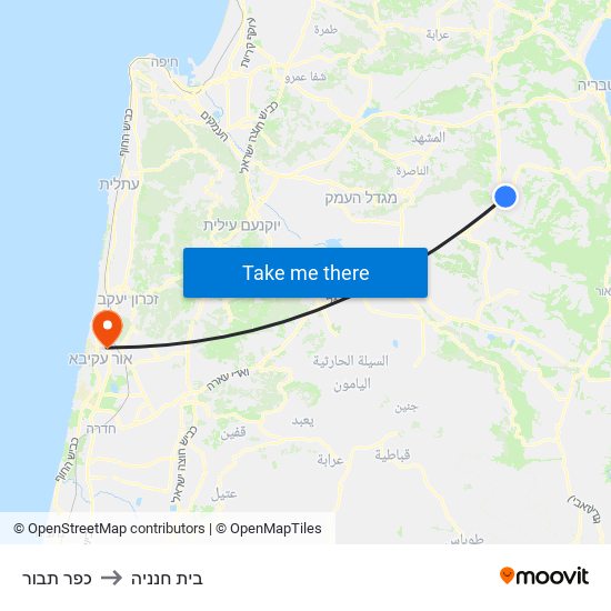 כפר תבור to בית חנניה map