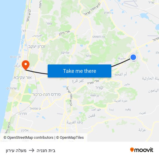 מעלה עירון to בית חנניה map