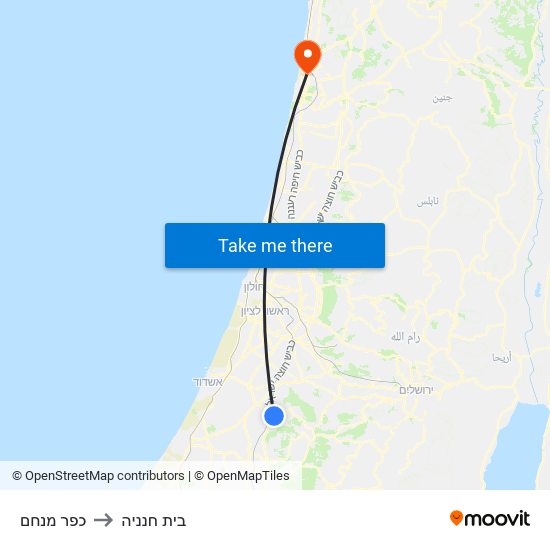 כפר מנחם to בית חנניה map