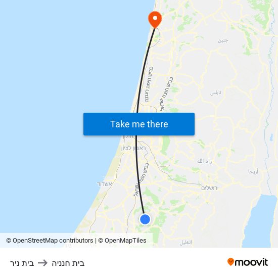 בית ניר to בית חנניה map