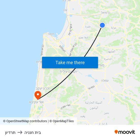 תרדיון to בית חנניה map