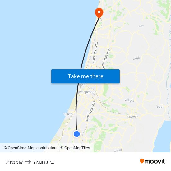 קוממיות to בית חנניה map