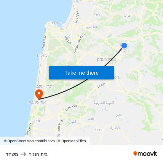 משהד to בית חנניה map