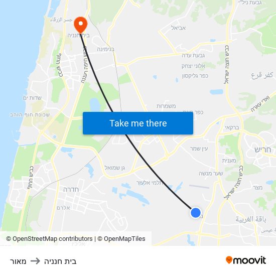 מאור to בית חנניה map