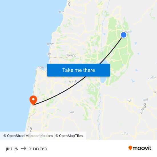 עין זיוון to בית חנניה map