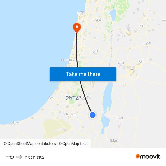 ערד to בית חנניה map