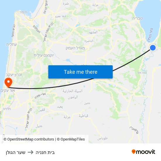 שער הגולן to בית חנניה map