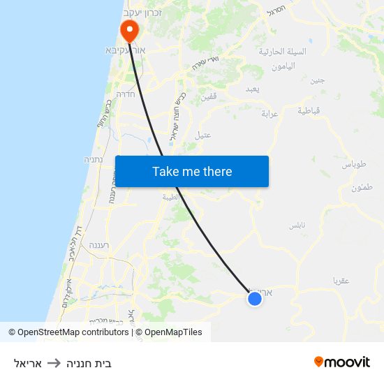 אריאל to בית חנניה map