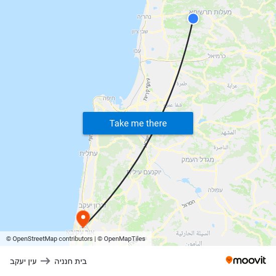 עין יעקב to בית חנניה map