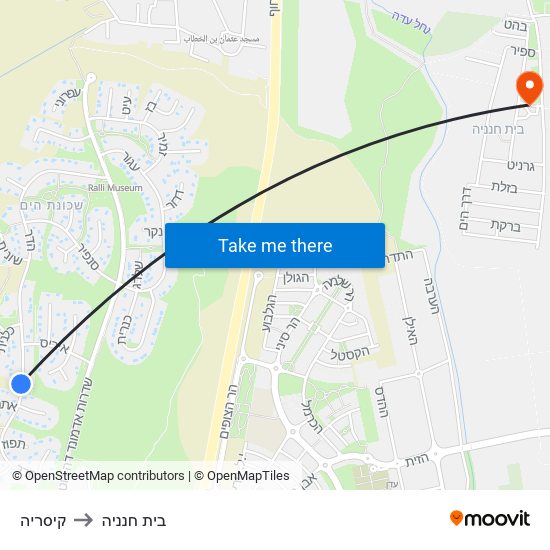 קיסריה to בית חנניה map