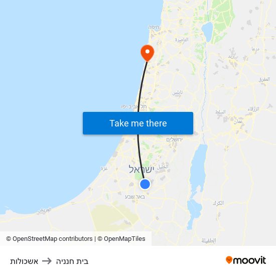 אשכולות to בית חנניה map