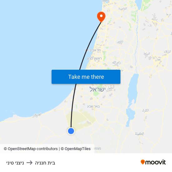 ניצני סיני to בית חנניה map