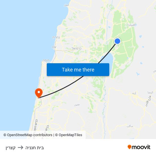 קצרין to בית חנניה map