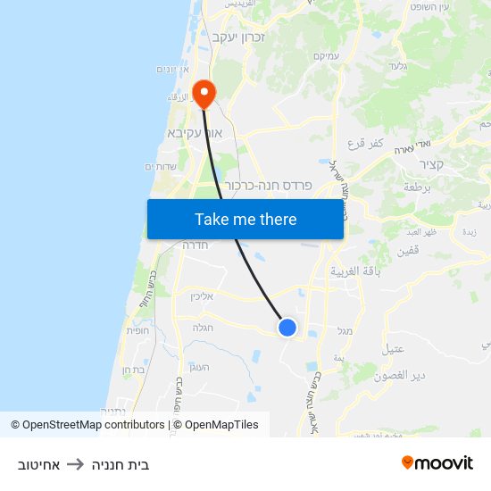 אחיטוב to בית חנניה map