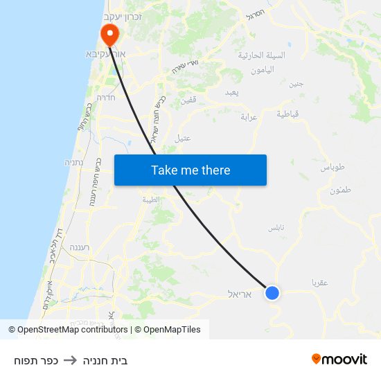 כפר תפוח to בית חנניה map