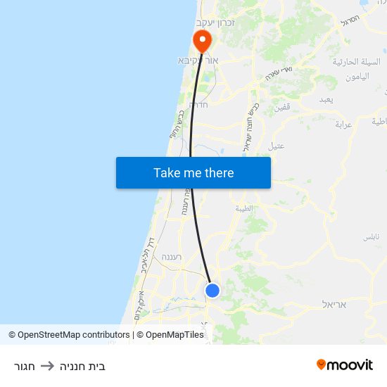 חגור to בית חנניה map