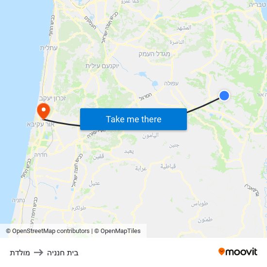 מולדת to בית חנניה map