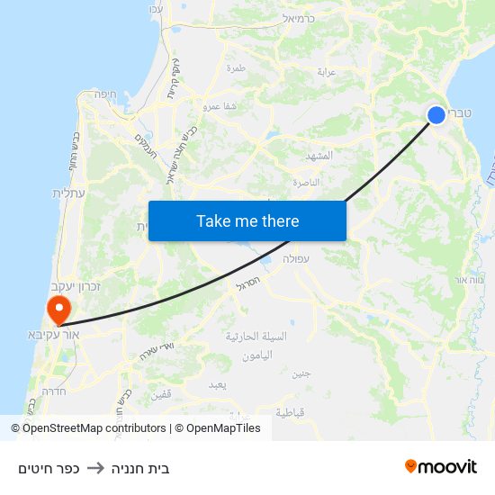 כפר חיטים to בית חנניה map