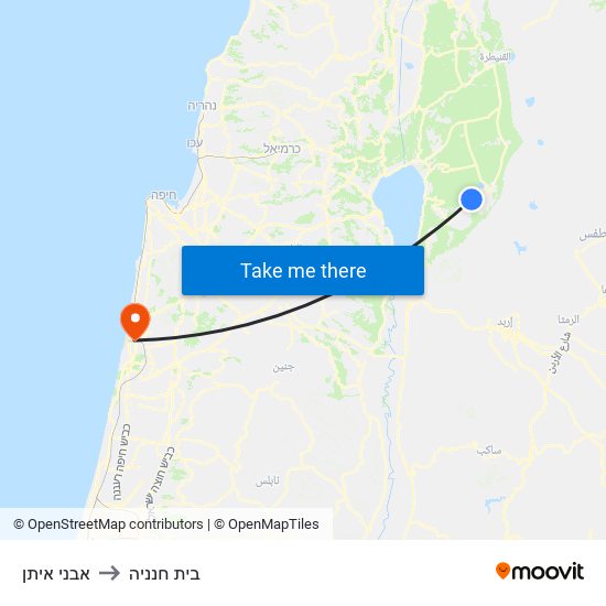 אבני איתן to בית חנניה map