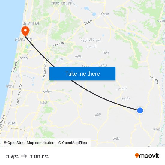 בקעות to בית חנניה map