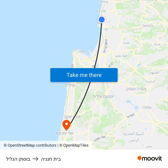 בוסתן הגליל to בית חנניה map