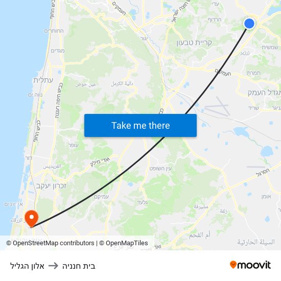 אלון הגליל to בית חנניה map