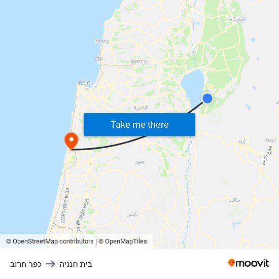 כפר חרוב to בית חנניה map