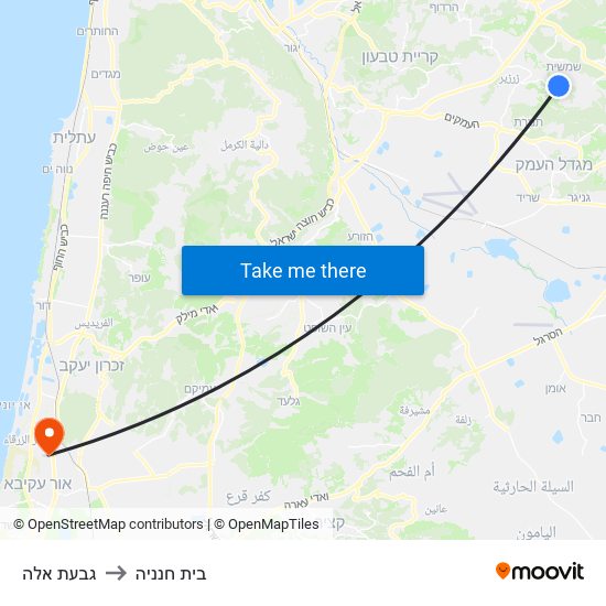 גבעת אלה to בית חנניה map