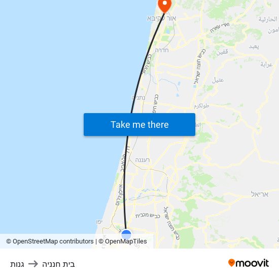 גנות to בית חנניה map