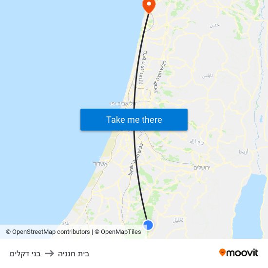 בני דקלים to בית חנניה map