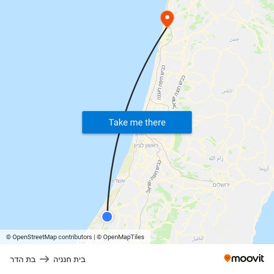בת הדר to בית חנניה map