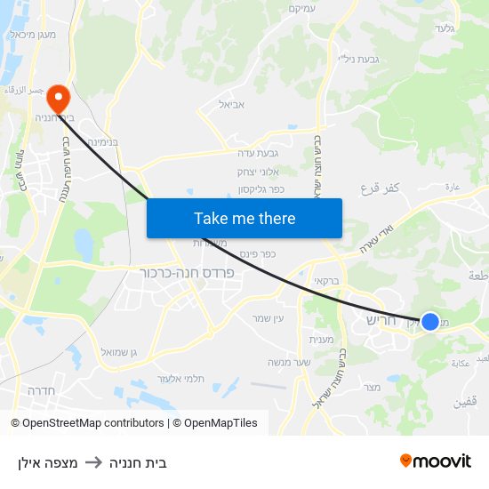 מצפה אילן to בית חנניה map