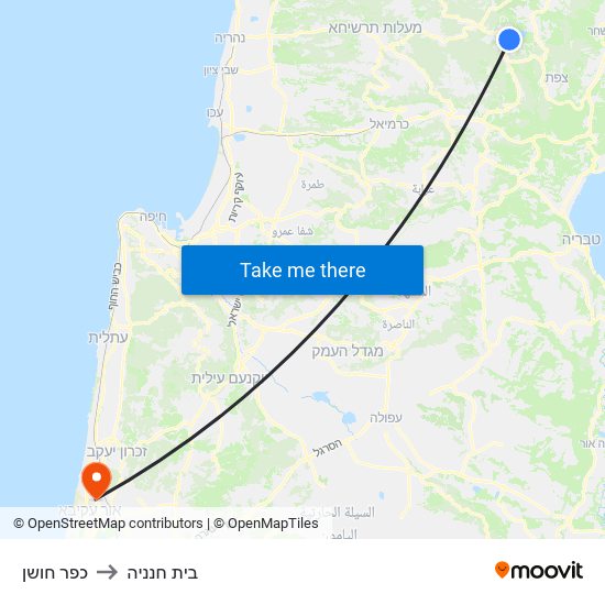 כפר חושן to בית חנניה map