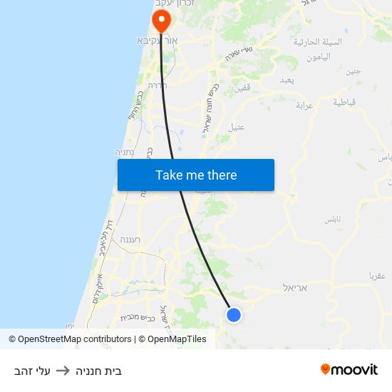 עלי זהב to בית חנניה map