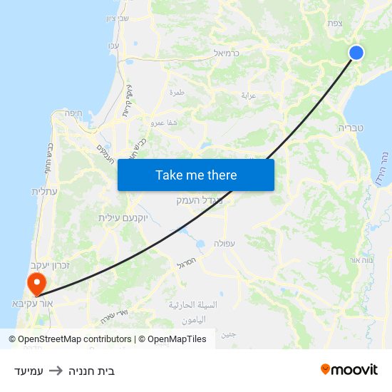 עמיעד to בית חנניה map