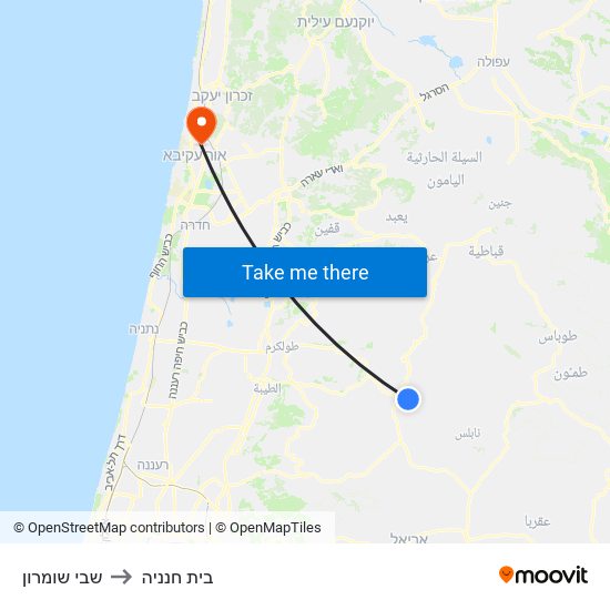 שבי שומרון to בית חנניה map