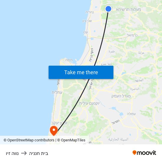 נווה זיו to בית חנניה map