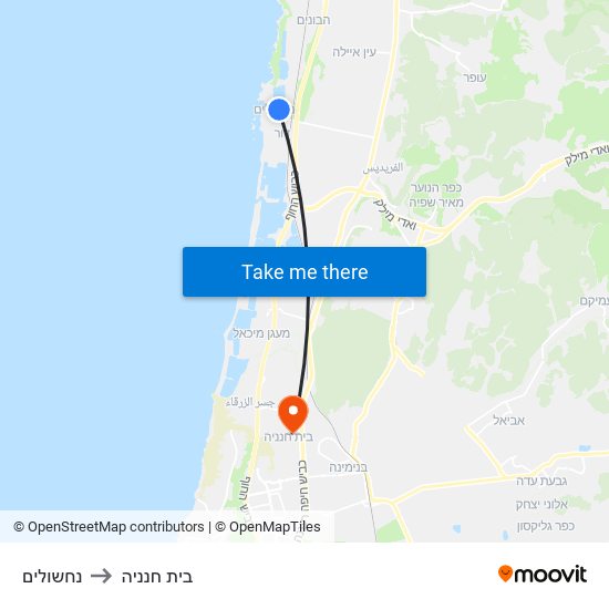 נחשולים to בית חנניה map