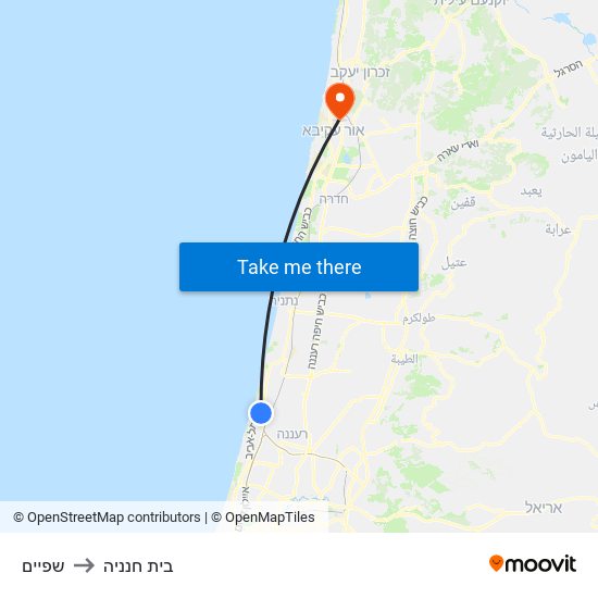 שפיים to בית חנניה map