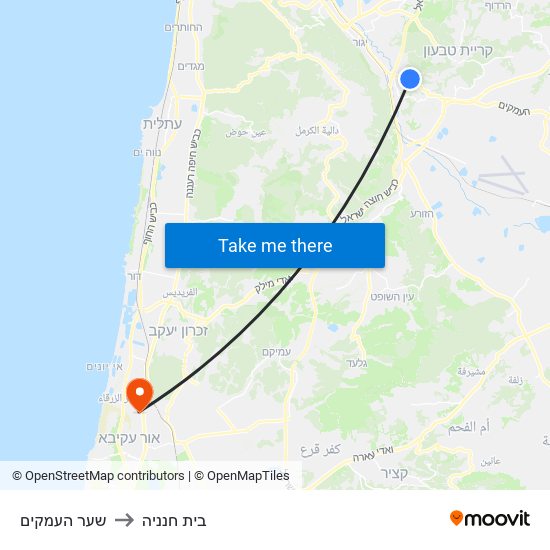 שער העמקים to בית חנניה map