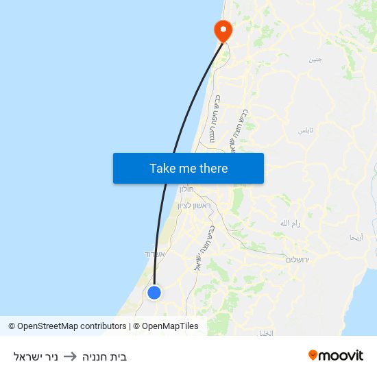 ניר ישראל to בית חנניה map