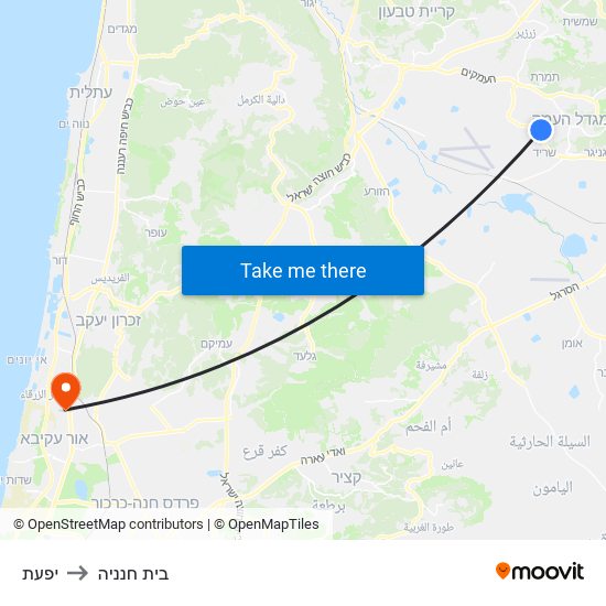 יפעת to בית חנניה map