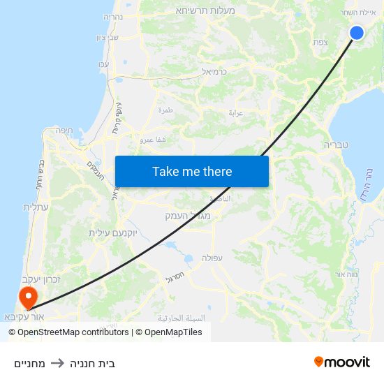 מחניים to בית חנניה map