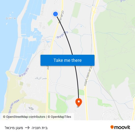 מעגן מיכאל to בית חנניה map