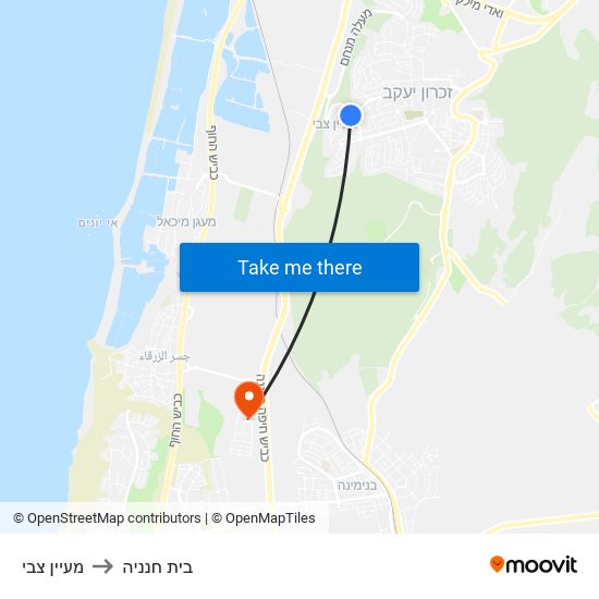 מעיין צבי to בית חנניה map